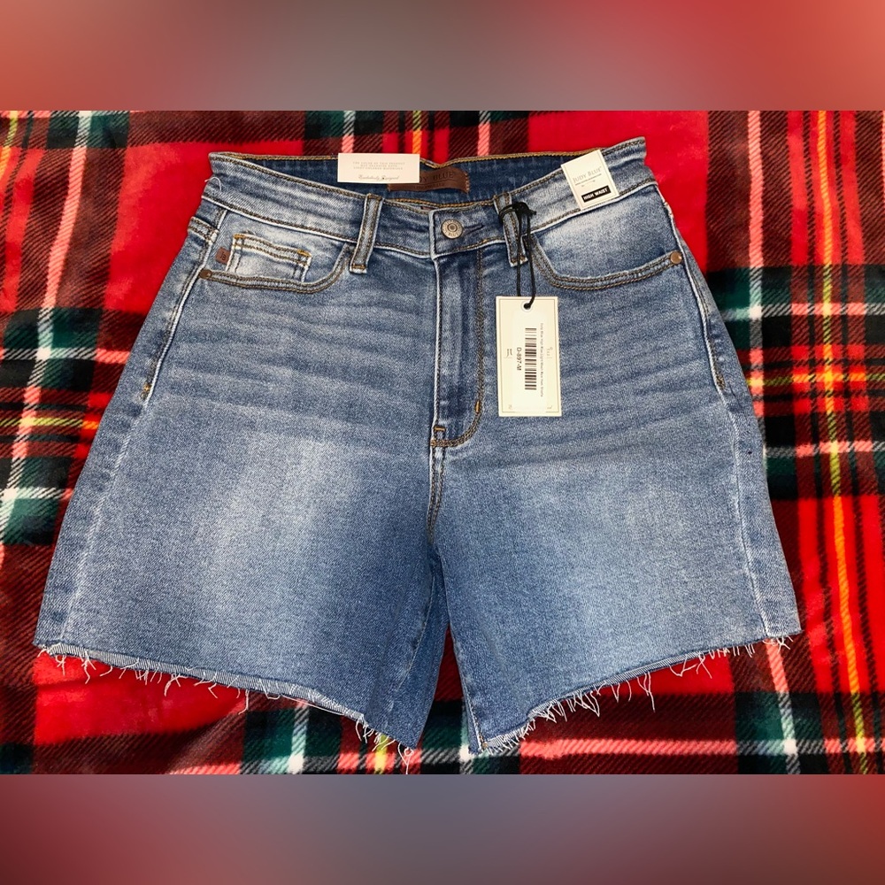 Judy Blue High Rise Light Wash Raw Hem Shorts (NEW)
